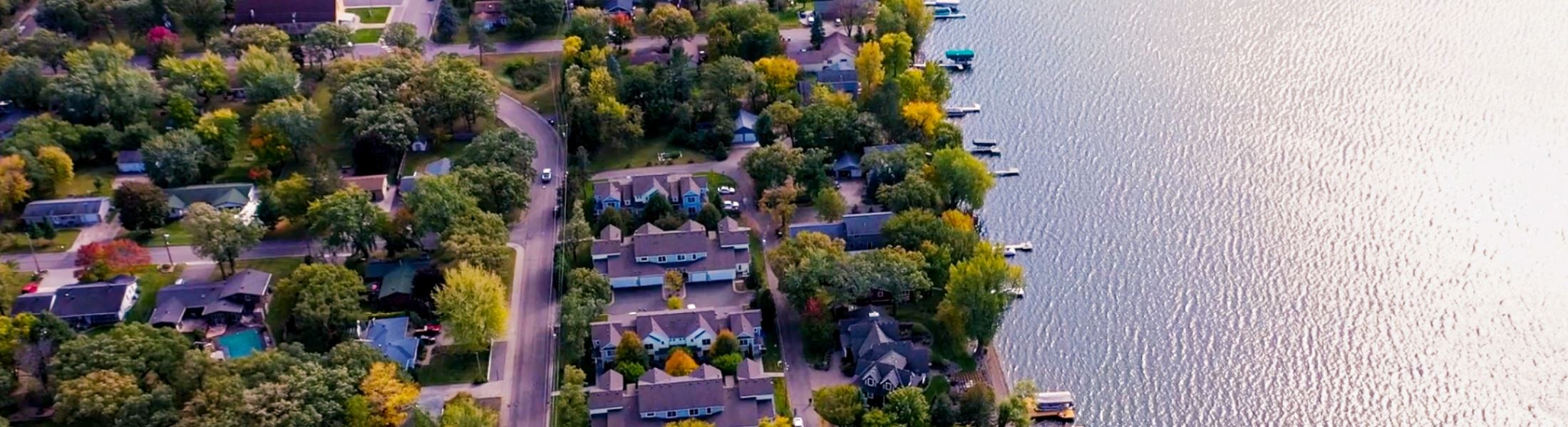 View of tree tops and houses on Big Lake