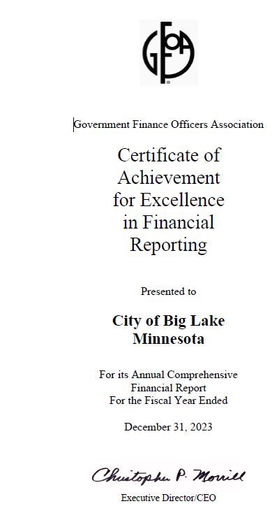GFOA Financial Statements Award of Excellences